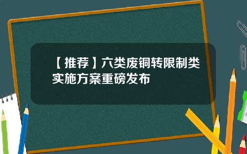 【推荐】六类废铜转限制类实施方案重磅发布