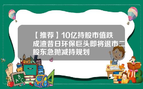 【推荐】10亿持股市值跌成渣昔日环保巨头即将退市二股东急抛减持规划