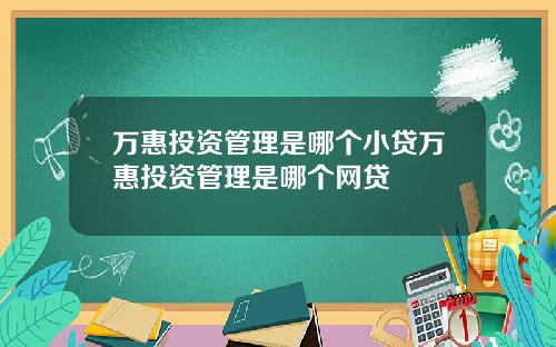 万惠投资管理是哪个小贷万惠投资管理是哪个网贷