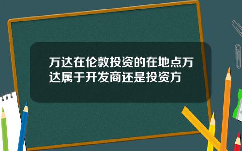 万达在伦敦投资的在地点万达属于开发商还是投资方