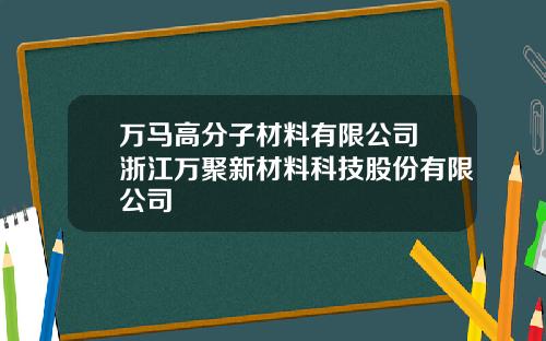 万马高分子材料有限公司 浙江万聚新材料科技股份有限公司