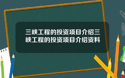 三峡工程的投资项目介绍三峡工程的投资项目介绍资料