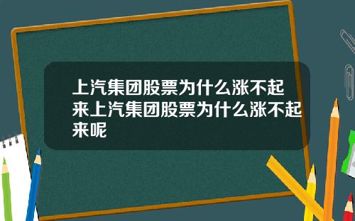 上汽集团股票为什么涨不起来上汽集团股票为什么涨不起来呢