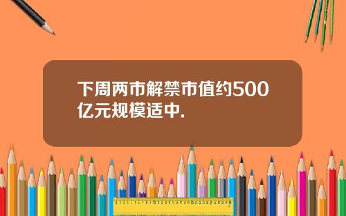 下周两市解禁市值约500亿元规模适中.