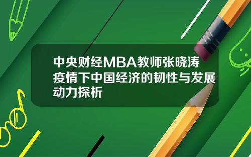 中央财经MBA教师张晓涛疫情下中国经济的韧性与发展动力探析