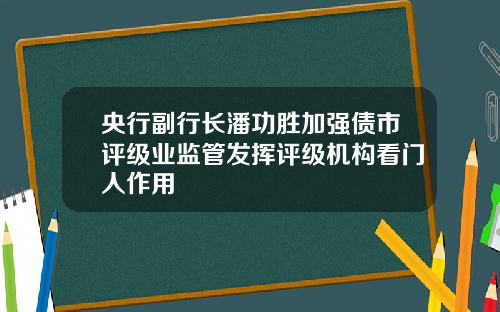 央行副行长潘功胜加强债市评级业监管发挥评级机构看门人作用