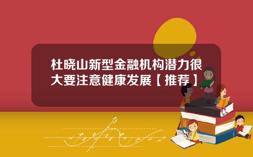 杜晓山新型金融机构潜力很大要注意健康发展【推荐】