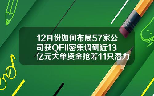 12月份如何布局57家公司获QFII密集调研近13亿元大单资金抢筹11只潜力股