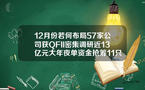 12月份若何布局57家公司获QFII密集调研近13亿元大年夜单资金抢筹11只潜力股