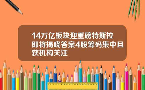 14万亿板块迎重磅特斯拉即将揭晓答案4股筹码集中且获机构关注