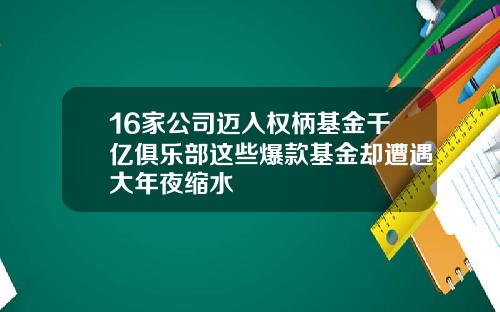 16家公司迈入权柄基金千亿俱乐部这些爆款基金却遭遇大年夜缩水