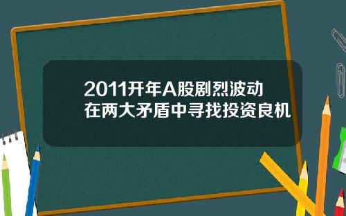 2011开年A股剧烈波动在两大矛盾中寻找投资良机