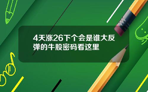 4天涨26下个会是谁大反弹的牛股密码看这里