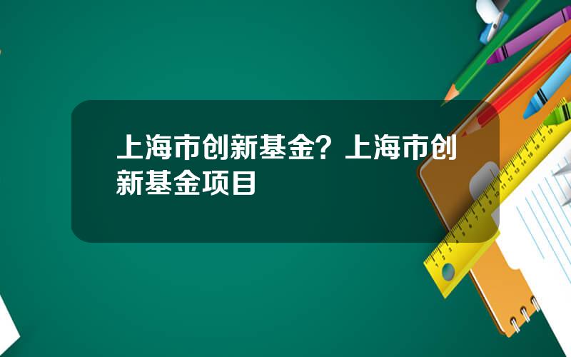 上海市创新基金？上海市创新基金项目