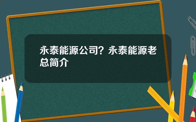 永泰能源公司？永泰能源老总简介